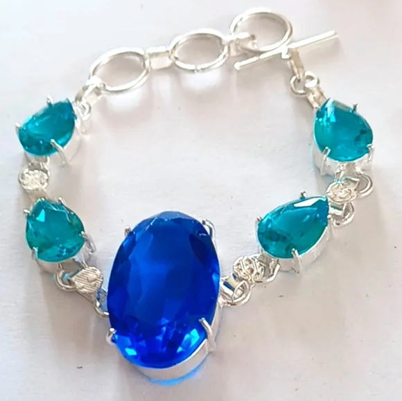 🦋Blue Topaz Gemstone Sterling Silver Bracelet Sterling Silver stamped - Picture 2 of 9